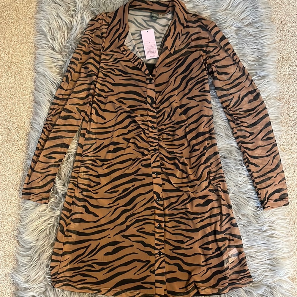 Sheer tiger print long sleeve dress